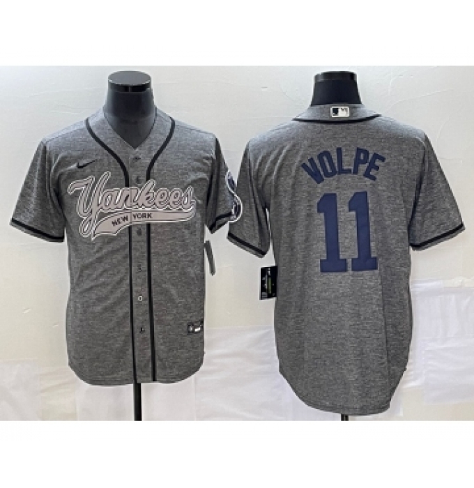 Men's New York Yankees #11 Anthony Volpe Grey Gridiron Cool Base Stitched Baseball Jersey