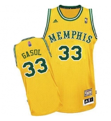 Men's Adidas Memphis Grizzlies #33 Marc Gasol Swingman Gold ABA Hardwood Classic NBA Jersey