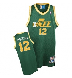 Men's Adidas Utah Jazz #12 John Stockton Authentic Green Throwback NBA Jersey