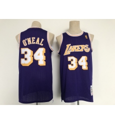 Men's Los Angeles Lakers #34 Shaquille O'Neal Purple Throwback Basketball Jersey