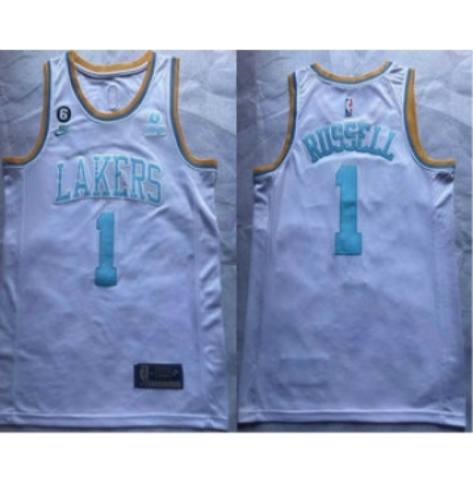 Men's Los Angeles Lakers #1 DAngelo Russell 2023 White Classic Edition With 6 Patch Stitched Basketball Jersey