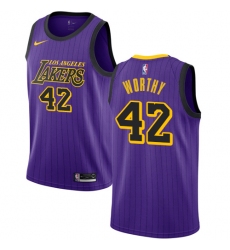 Men's Nike Los Angeles Lakers #42 James Worthy Swingman Purple NBA Jersey - City Edition