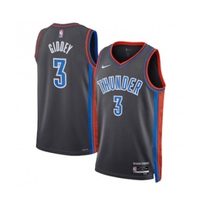 Men's Oklahoma City Thunder #3 Josh Giddey Gray Icon Edition Stitched Basketball Jersey
