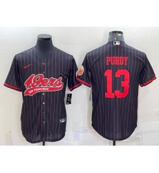 Men's San Francisco 49ers #13 Brock Purdy Black Pinstripe With Patch Cool Base Stitched Baseball Jersey