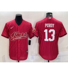 Men's San Francisco 49ers #13 Brock Purdy Red Pinstripe With Patch Cool Base Stitched Baseball Jersey