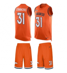 Men's Nike Denver Broncos #31 Justin Simmons Limited Orange Tank Top Suit NFL Jersey