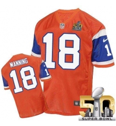 Men's Nike Denver Broncos #18 Peyton Manning Elite Orange Throwback Super Bowl 50 Bound NFL Jersey