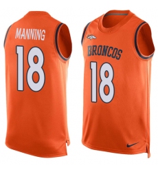 Men's Nike Denver Broncos #18 Peyton Manning Limited Orange Player Name & Number Tank Top NFL Jersey