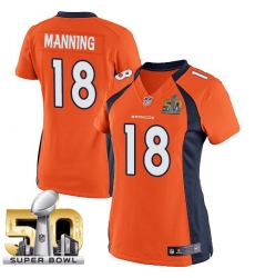 Women's Nike Denver Broncos #18 Peyton Manning Elite Orange Team Color Super Bowl 50 Bound NFL Jersey