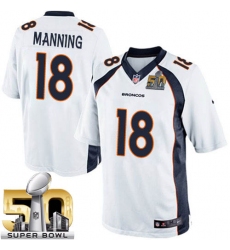 Youth Nike Denver Broncos #18 Peyton Manning Elite White Super Bowl 50 Bound NFL Jersey