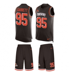 Men's Nike Cleveland Browns #95 Myles Garrett Limited Brown Tank Top Suit NFL Jersey