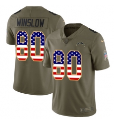 Men's Nike Los Angeles Chargers #80 Kellen Winslow Limited Olive/USA Flag 2017 Salute to Service NFL Jersey
