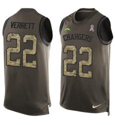 Men's Nike Los Angeles Chargers #22 Jason Verrett Limited Green Salute to Service Tank Top NFL Jersey