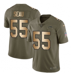 Men's Nike Los Angeles Chargers #55 Junior Seau Limited Olive/Gold 2017 Salute to Service NFL Jersey