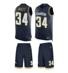Men's Nike Los Angeles Chargers #34 Derek Watt Limited Navy Blue Tank Top Suit NFL Jersey