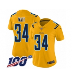 Women's Los Angeles Chargers #34 Derek Watt Limited Gold Inverted Legend 100th Season Football Jersey