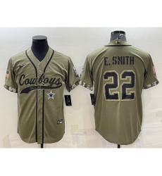 Men's Dallas Cowboys #22 Emmitt Smith 2022 Olive Salute to Service Cool Base Stitched Baseball Jersey