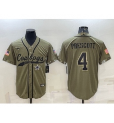 Men's Dallas Cowboys #4 Dak Prescott 2022 Olive Salute to Service Cool Base Stitched Baseball Jersey