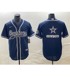 Men's Dallas Cowboys Navy Team Big Logo With Cool Base Stitched Baseball Jersey