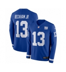 Youth Nike New York Giants #13 Odell Beckham Jr Limited Royal Blue Therma Long Sleeve NFL Jersey