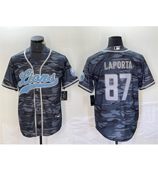 Men's Detroit Lions #87 Sam LaPorta Gray Camo Cool Base Stitched Baseball Jersey