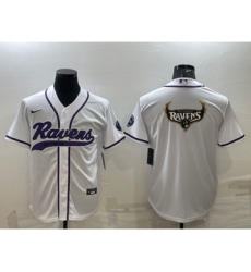 Men's Baltimore Ravens White Team Big Logo With Patch Cool Base Stitched Baseball Jersey
