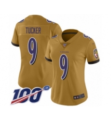 Women's Baltimore Ravens #9 Justin Tucker Limited Gold Inverted Legend 100th Season Football Jersey Women's Baltimore Ravens #9 Justin Tucker Limited Gold Inverted Legend 100th Season Football Jersey