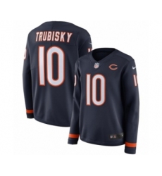 Women's Nike Chicago Bears #10 Mitchell Trubisky Limited Navy Blue Therma Long Sleeve NFL Jersey