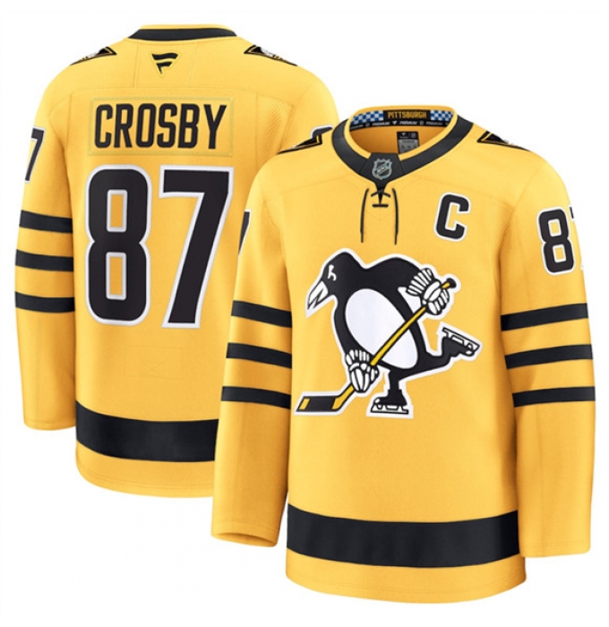 Men's Pittsburgh Penguins #87 Sidney Crosby Gold 2025 Alternate Stitched Hockey Jersey