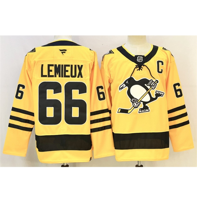 Men's Pittsburgh Penguins #66 Mario Lemieux Gold 2025-26 With C Alternate Stitched Hockey Jersey