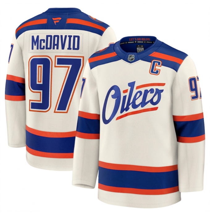 Men's Edmonton Oilers #97 Connor McDavid Light Beige Alternate With C Stitched Hockey Jersey