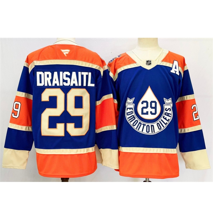 Men's Edmonton Oilers #29 Leon Draisaitl Royal 2024-25 With A Heritage Classic Primegreen Stitched Jersey