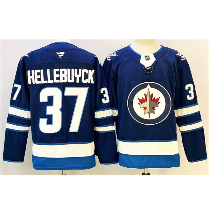 Men's Winnipeg Jets #37 Connor Hellebuyck Connor Hellebuyck Navy 2024-25 Home Stitched Hockey Jersey