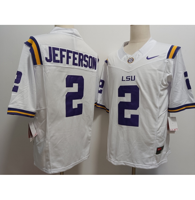 Men's LSU Tigers #2 Justin Jefferson White FUSE College Stitched Jersey