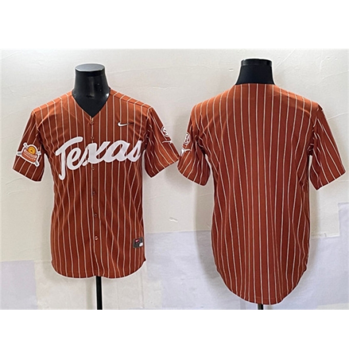 Men's Texas Longhorns Blank Orange Pinstripe 2025 Softball National Champions & SEC Patch Stitched Jersey