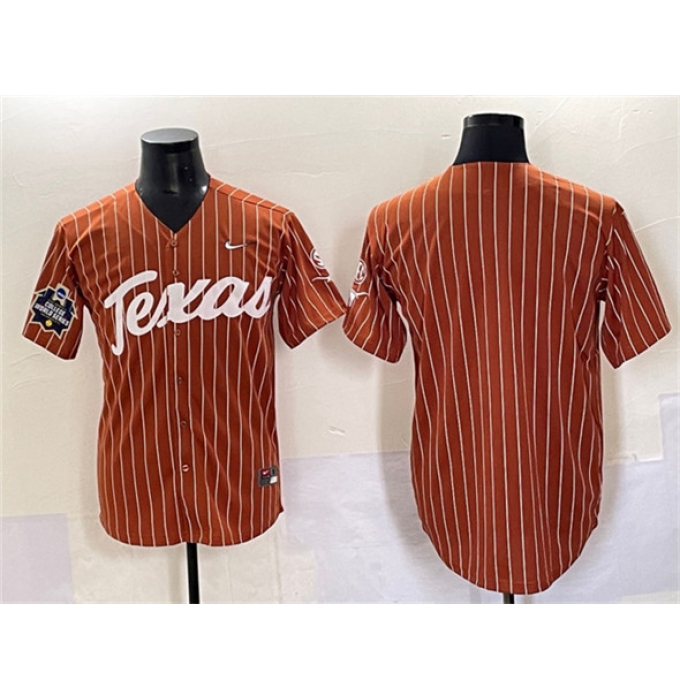 Men's Texas Longhorns Blank Orange Pinstripe 2025 World Series & SEC Patch Stitched Jersey