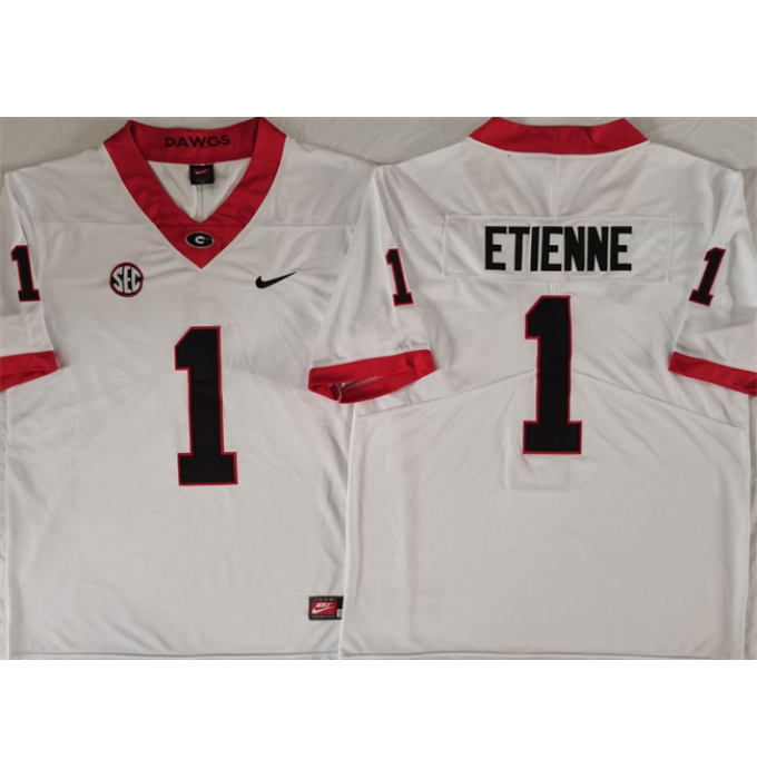 Men's Georgia Bulldogs #1 Trevor Etienne White Stitched Jersey