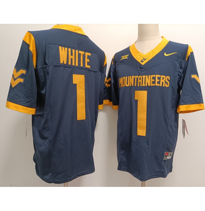 Men's West Virginia Mountaineers #1 Jahiem White Navy FUSE College Stitched Jersey