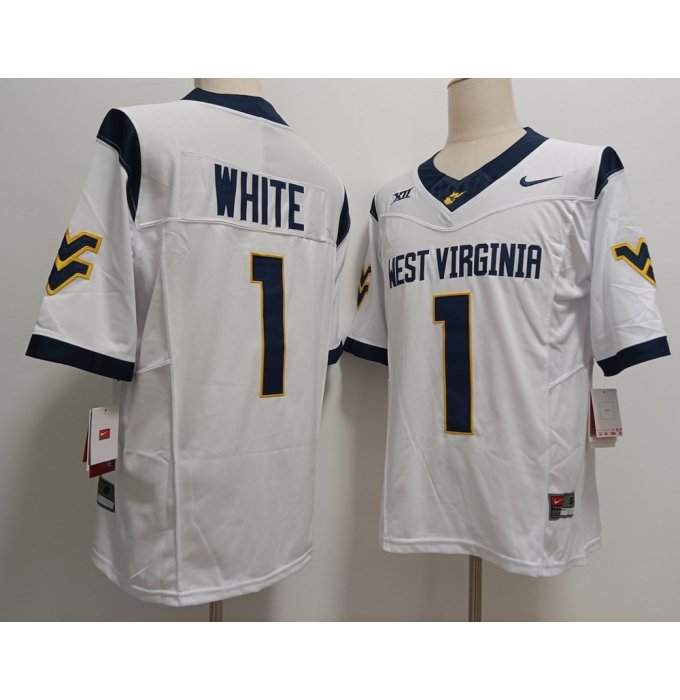 Men's West Virginia Mountaineers #1 Jahiem White White FUSE College Stitched Jersey