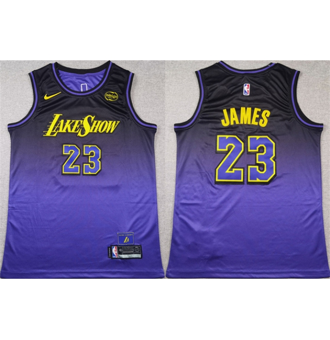 Men's Los Angeles Lakers #23 LeBron James Purple 2024 Stitched Basketball Jersey