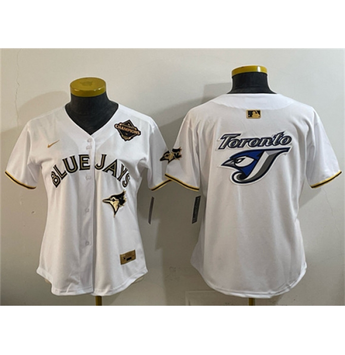 Youth Toronto Blue Jays Team Big Logo White Gold 2025 American League Champions Limited Stitched Jersey