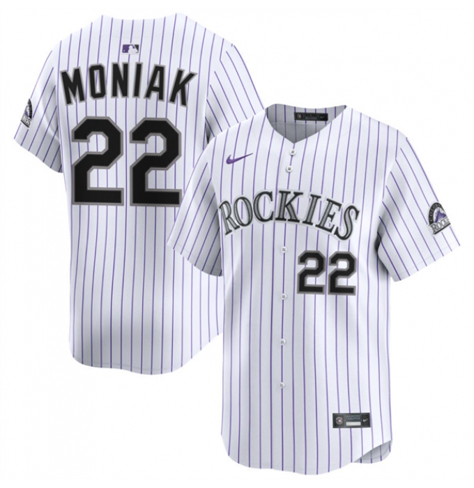 Men's Colorado Rockies #22 Mickey Moniak White Home Limited Stitched Baseball Jersey