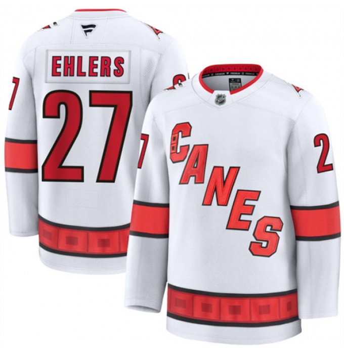 Men's Carolina Hurricanes #27 Nikolaj Ehlers White 2024-25 Away Stitched Hockey Jersey
