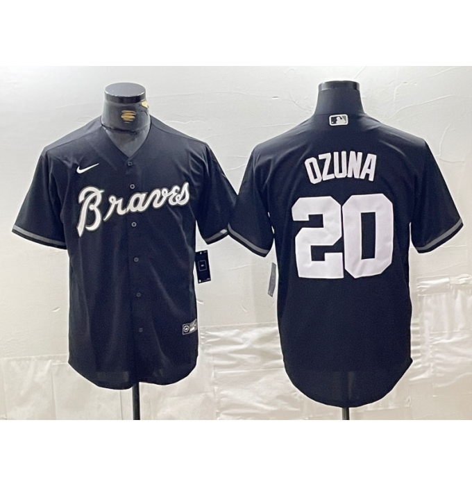 Men's Atlanta Braves #20 Marcell Ozuna Black Cool Base Stitched Baseball Jersey