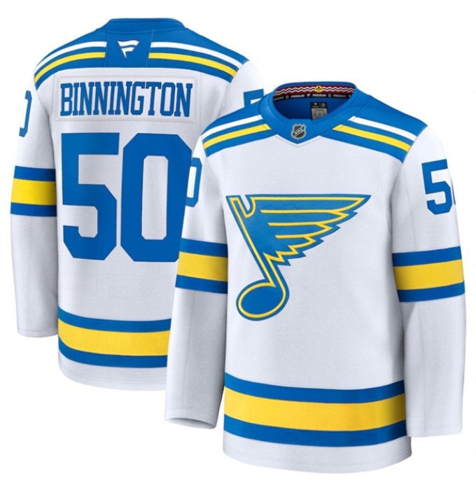 Men's St. Louis Blues #50 Jordan Binnington White 2024-25 Away Stitched Hockey Jersey