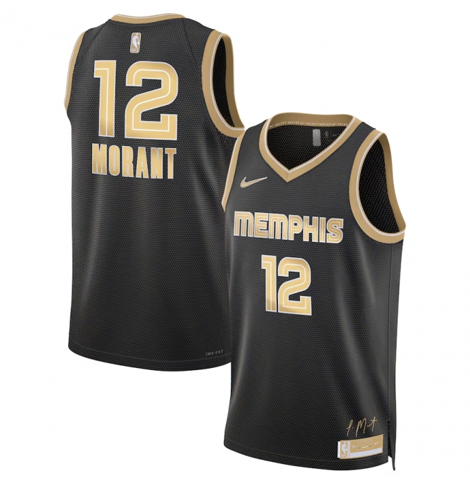 Men's Memphis Grizzlies #12 Ja Morant Black Gold 2024 Select Series Stitched Jersey