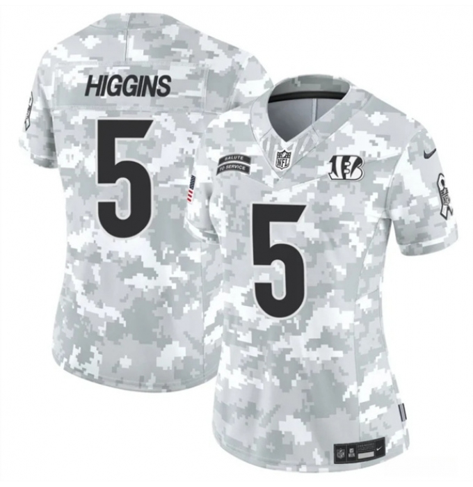 Women's Cincinnati Bengals #5 Tee Higgins 2024 F.U.S.E Arctic Camo Salute To Service Limited Stitched Football Jersey(Run Small)