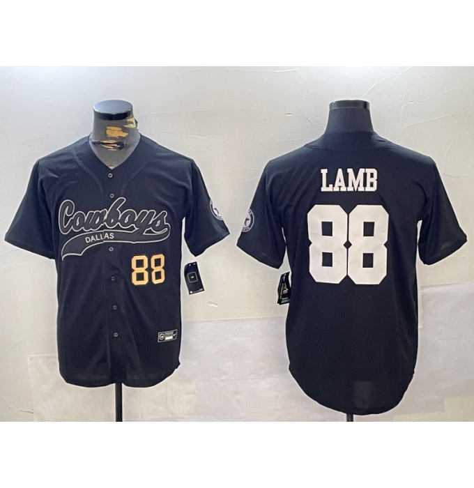 Men's Dallas Cowboys #88 CeeDee Lamb Black With Cool Base Stitched Baseball Jerseys