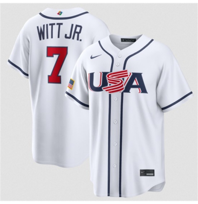 Men's USA Baseball #7 Bobby Witt Jr. White 2026 World Baseball Classic Home Stadium Stitched Jersey