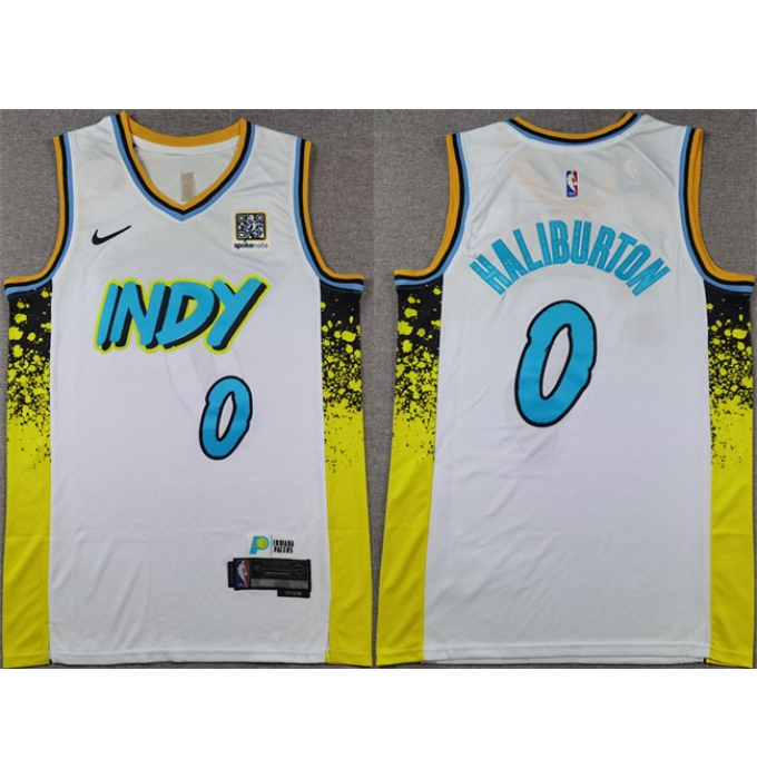 Men's Indiana Pacers #0 Tyrese Haliburton White 2024-25 City Edition Stitched Basketball Jersey